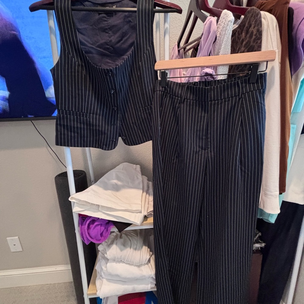 Vici Black Pinstripe Pantsuit Set